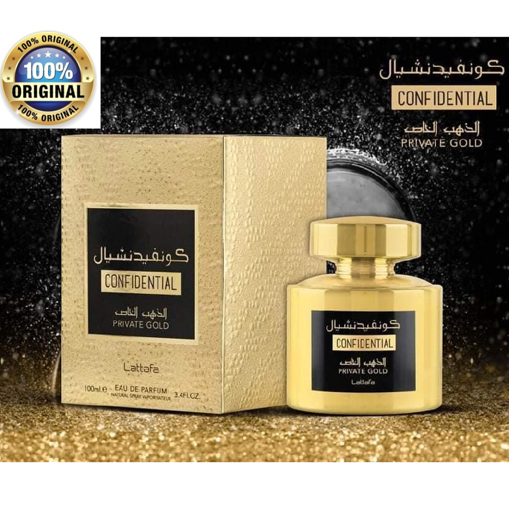 Lattafa Perfumes Confidential Private Gold EDP | Captivating Fragrance - arabian-perfumes