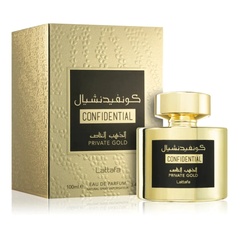 Lattafa Perfumes Confidential Private Gold EDP | Captivating Fragrance - arabian-perfumes